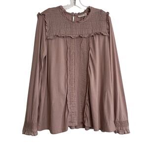 LOGO by Lori Goldstein Cotton Modal Top with Swiss Dot Details Mauve Womens Med